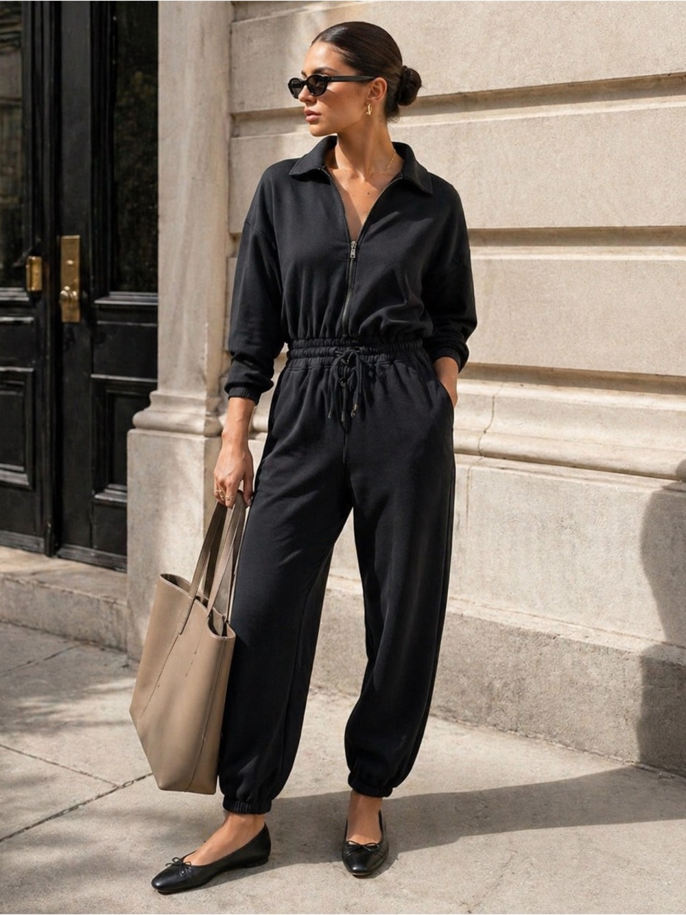 Abercrombie YPB neoKNIT Max Jumpsuit S Black Half Zip Athleisure Jogging Suit